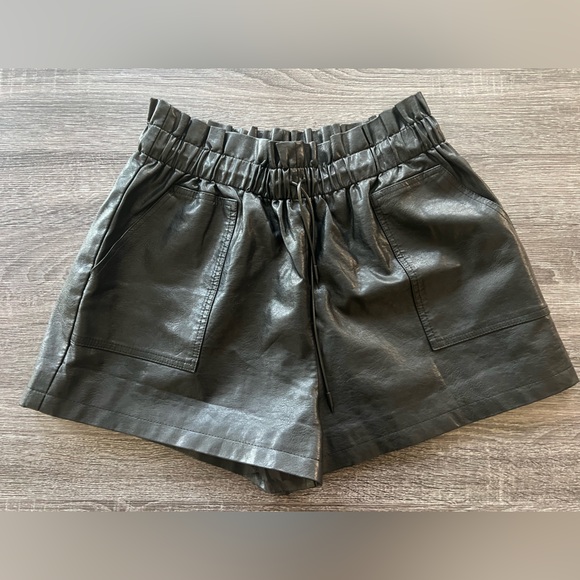 High Waist Black Faux Leather Shorts | Size L/XL - Picture 2 of 8